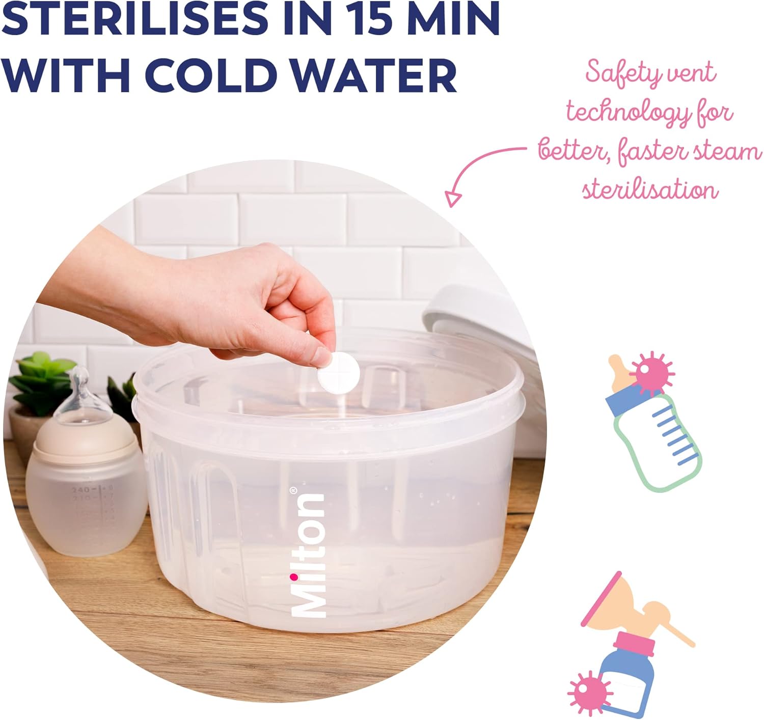 Milton 8371239 Combi Microwave Or Cold Water Steriliser, 26x26x16 cm (Pack of 1), White