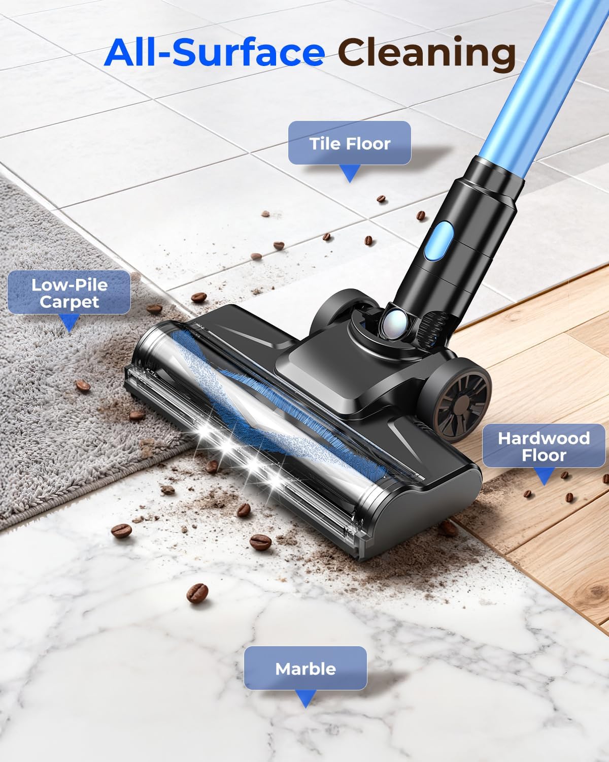 N8 Cordless Vacuum Cleaner, Lightweight Stick Vacuum with Powerful Suction, 2200mAh Battery, 40 Mins Runtime, Self-Standing, Rechargeable Vacuum Cleaners for Home Hardwood Floor Carpet Pet Hair