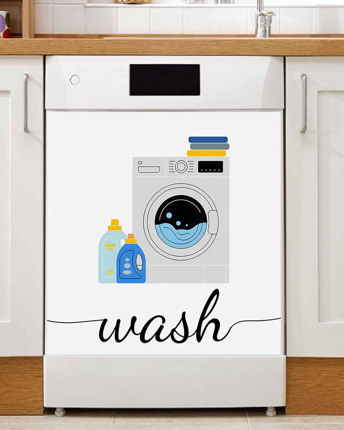 Dishwasher Magnet Cover, Laundry Room Dishwasher Lid Magnetic Kitchen Sticker, Modern Minimalist Washing Machine Resuable Refrigerator Magnet Covers Panel Decal Fridge Kitchen Appliance 23''x26''