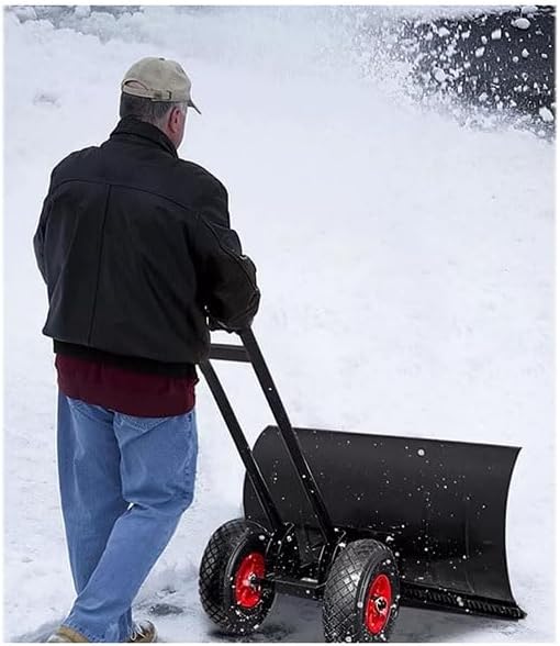 Tarp, Snow Shovel for Driveway, Metal Snow Pusher with 2 Wheels, Adjustable Angle for Snow Removal W/Wheels(100x43cm)