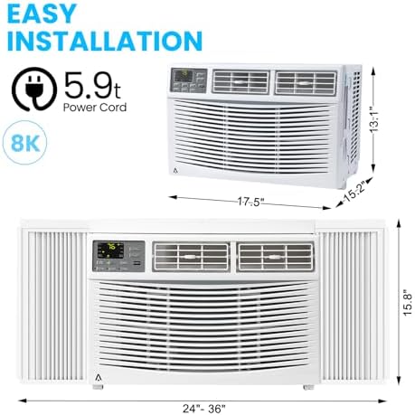8000 Btu Window Air Conditioner Fast Cooling 350 Sq.ft, Indoor Window Ac Unit With Remote Control, Wi-fi, 115v Window Air Conditioners 8000 Btu For Room With 3 Cool Modes, Fans Speed, Drying