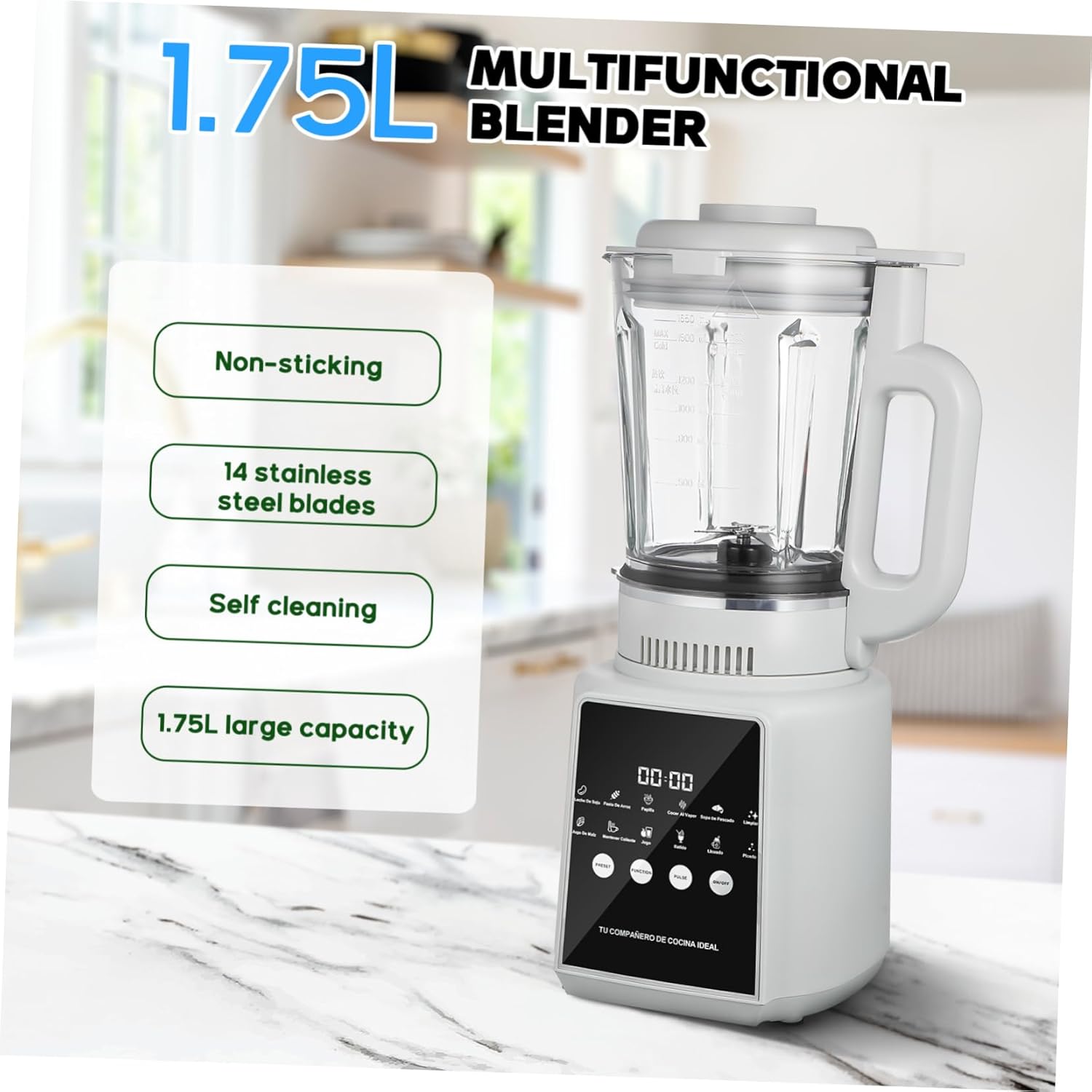 1.75L High-Speed Blender for Smoothies Fruit Juicer Electric Food Processor with Non-Sticking Pitcher Compatible with US Plug for Kitchen and Juicing