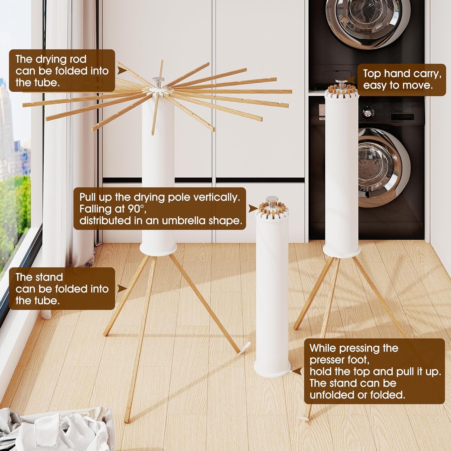 Clothes Drying Rack Foldable,Laundry Drying Rack,Drying Rack Clothing(16 Wood Poles),Clothes Hanger Rack,Laundry Rack Folding,Collapsible,Retractable