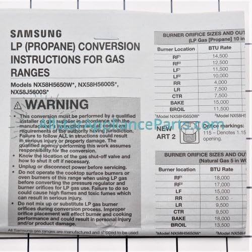 DG96-00340B Conversion Liquid propane (LP) kit