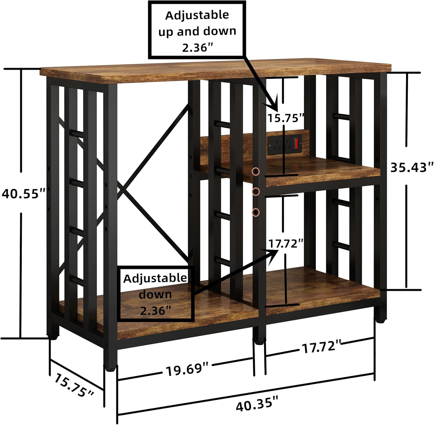 4-Tier Kitchen Baker's Rack with Power Outlet, Mini Fridge & Microwave Oven Stand Table, 5 Tiers Coffee Bar Table, 20-29-37 Gallon Fish Tank Stand, Kitchen Organizer Shelf for Spices, Pots and Pans.