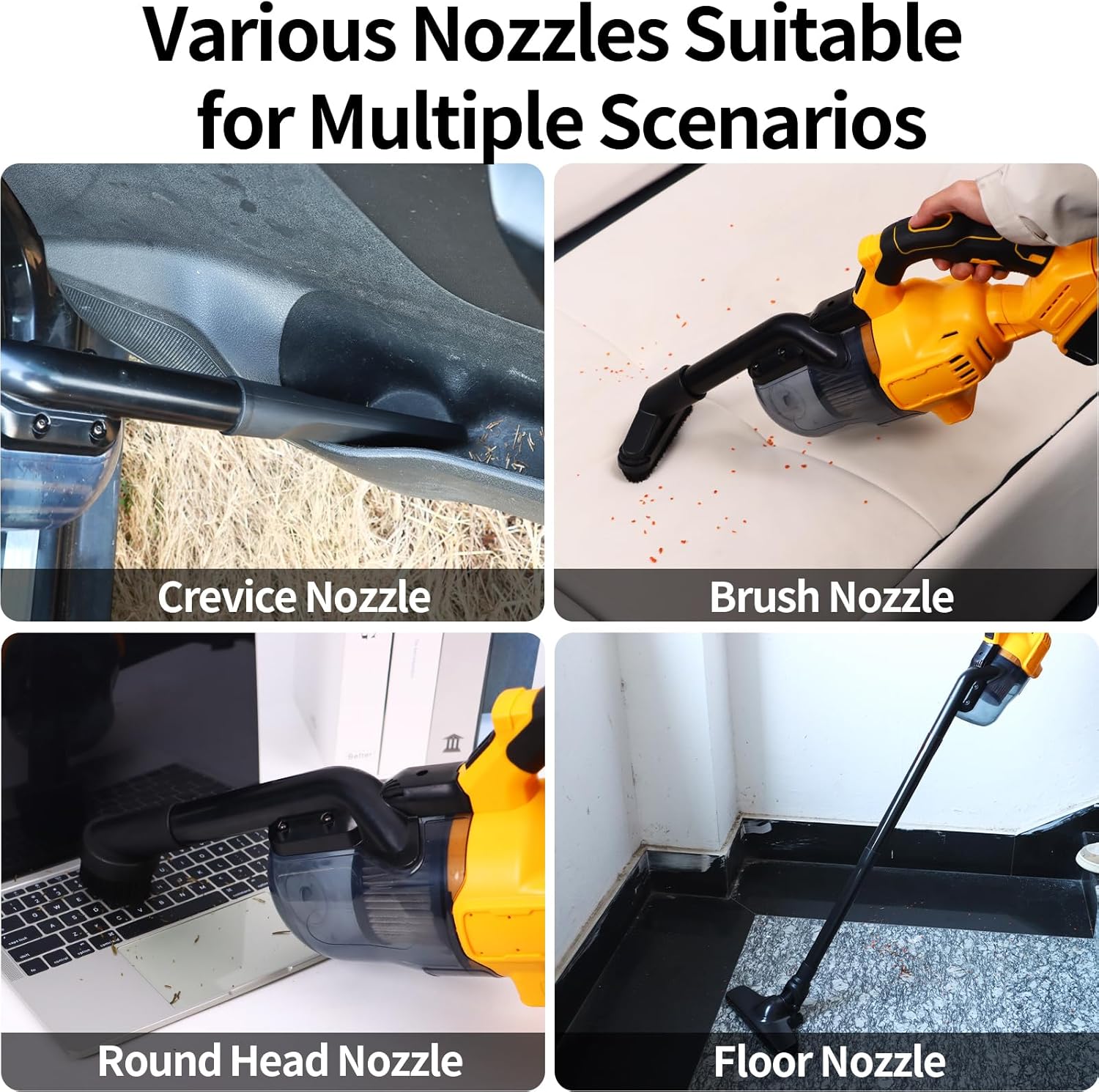 Cordless Vacuum Compatible with Dewalt 20V Battery, Handheld Vacuum Cleaner ｗith 2 Washable HEPA Filters, Brushless Vacuum for Wood Floor, Carpet, Car Cleaning (Battery Not Included)