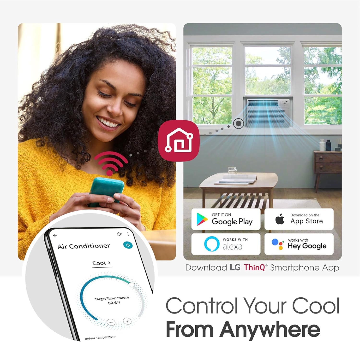 LG 10000 BTU Window Air Conditioners [2023 New] Remote Control WiFi App Ultra-Quiet Washable Filter Cools 450Sq.Ft for Medium & Large Room AC Unit air conditioner Easy Install White LW1017ERSM1