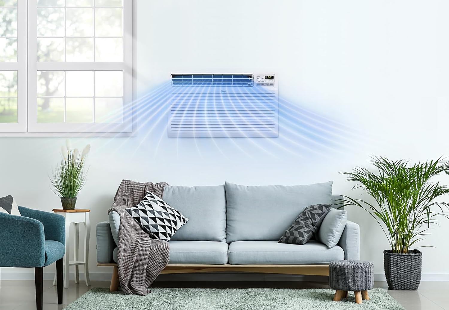 LG 11,200 BTU Through the Wall Air Conditioner, 230/208V, Cools 550 Sq.Ft. for Bedroom, Living Room, Apartment, with Remote, 2 Cooling & Fan Speeds, 4-Way Air Deflection, Supplemental Heat, White