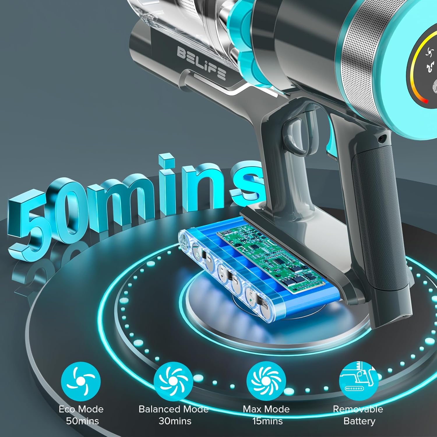 Belife BVC11 Cordless Vacuum Cleaner, 450W 38Kpa Stick Vacuum with 50 mins runtime, 13000RPM Burshless Motor, Powerful Vacuum Cleaners for Home Hardwood Floor pet Hair Carpet (Blue)