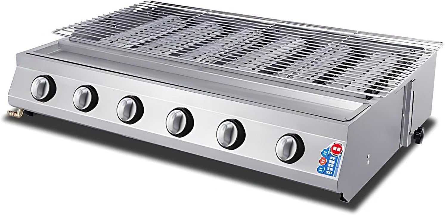 Tabletop Gas Grill & Commercial BBQ Griddle with 8 Independent Burners, Adjustable Height for Outdoor Cooking, Perfect for Camping, Garden Parties and Backyard Barbecues, LPG Propane