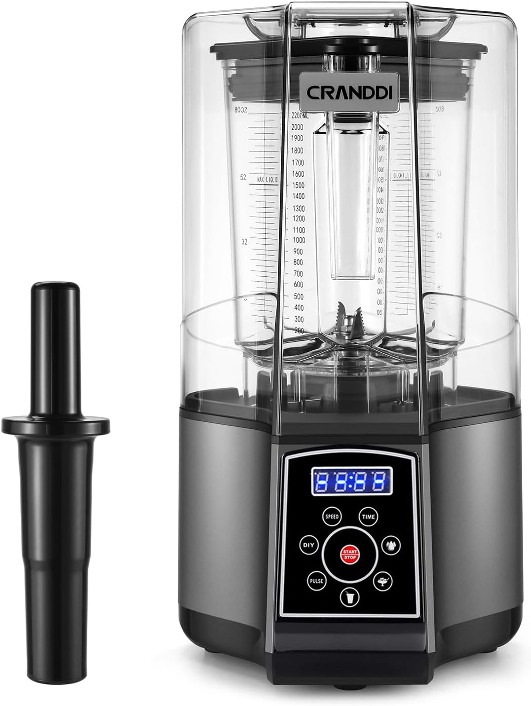 CRANDDI Commercial Blender, 1500W Smart Smoothie Blenders with Digital Touch Screen, 80oz Countertop Kitchen Blender, 3 Pre-Set Programs for Smoothies, Juices, DIY Function, Self-Cleaning K85TS (Grey)