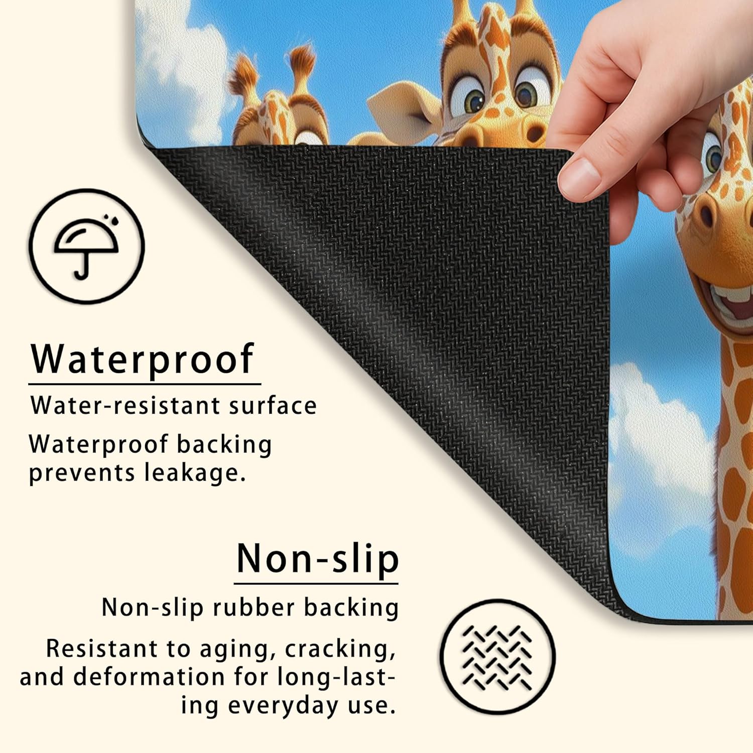 Cute Giraffe Washer Dryer Top Protector Mat, Playful Animated Animal Design Laundry Machine Dust Covers, Summer Waterproof Anti-slip Mats for Laundry Room 24x24 Inch