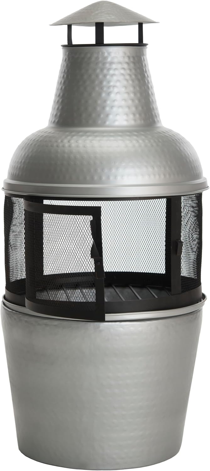 Safavieh Outdoor Collection Cartagena, Silver and Black Chiminea,