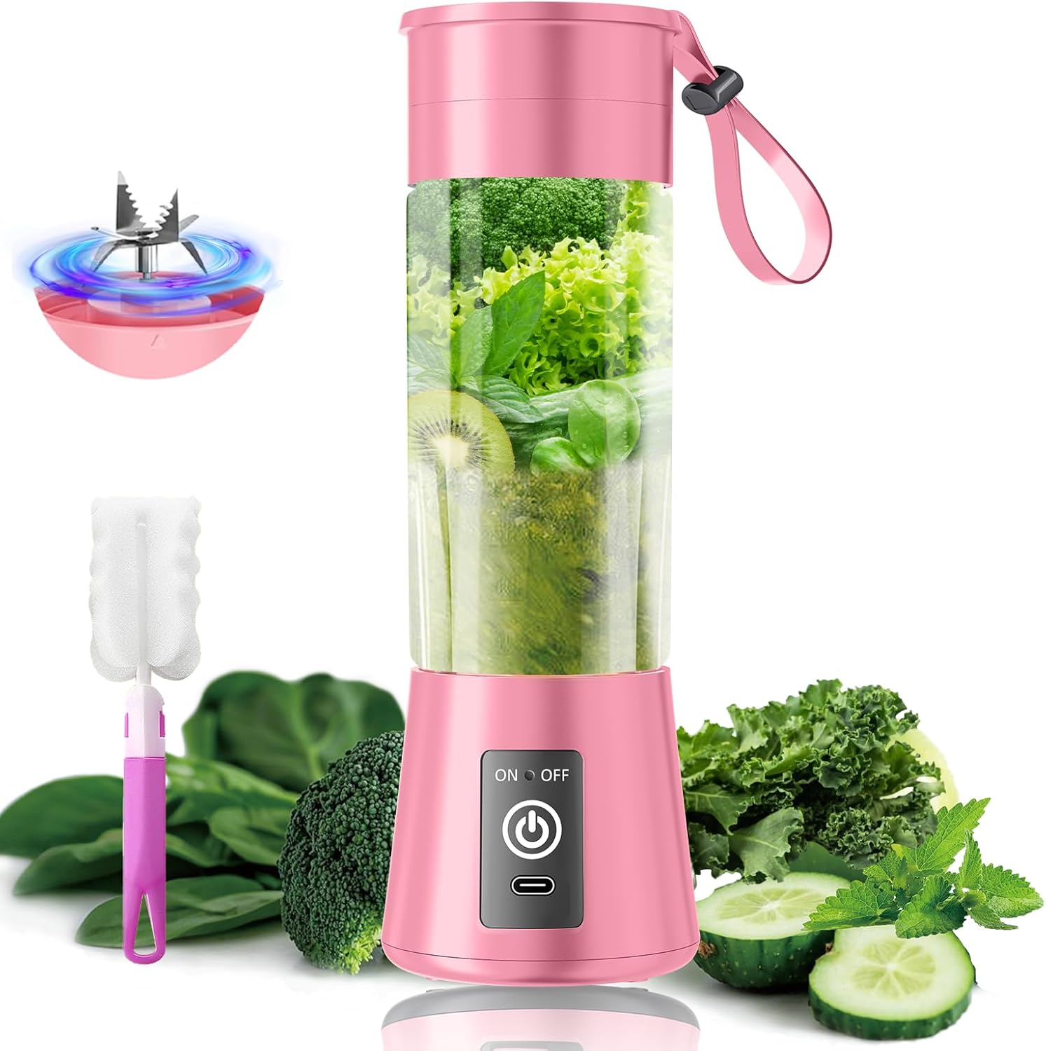 Cordless Personal Portable Smoothie Blender - 2025 Upgraded Mini Blender with 6 Blades, Type-C Rechargeable, 13Oz Juice Cup BAP Free Freshly Squeezed in Travel/Sports/Office/Home