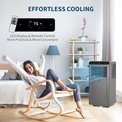 8000 BTU Portable Air Conditioners, 3 in-1 Portable AC Unit with Dehumidifier, Quiet Air Conditioner for Bedrooms and Offices up to 350 Sq.Ft, Remote Control & 24H Timer, Grey & Black