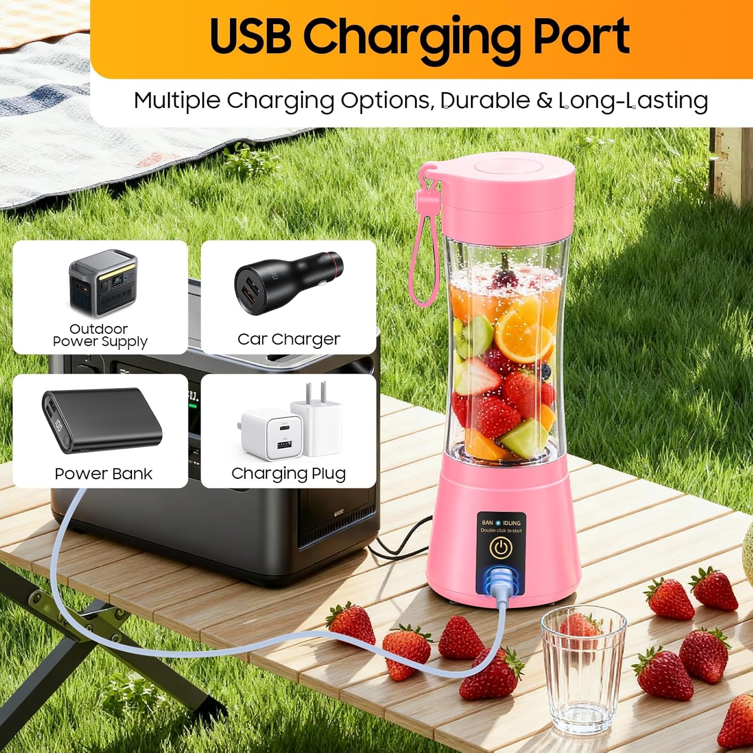 Cordless Personal Size Portable Blender - Blender Make Smoothies & Shakes, 12 Oz BAP Free Traveling Cup, Quickly Squeezed in Office/Picnic/Sports