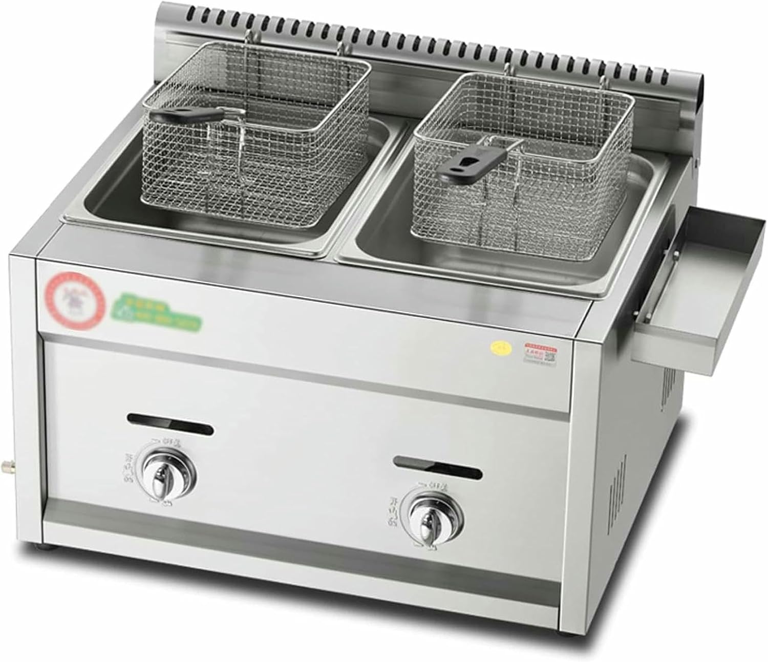 Stainless Steel LPG Fryer - 20L Large Capacity Gas Fryer with Baskets and Lids for Home and Commercial Use - Ideal for Frying and Cooking