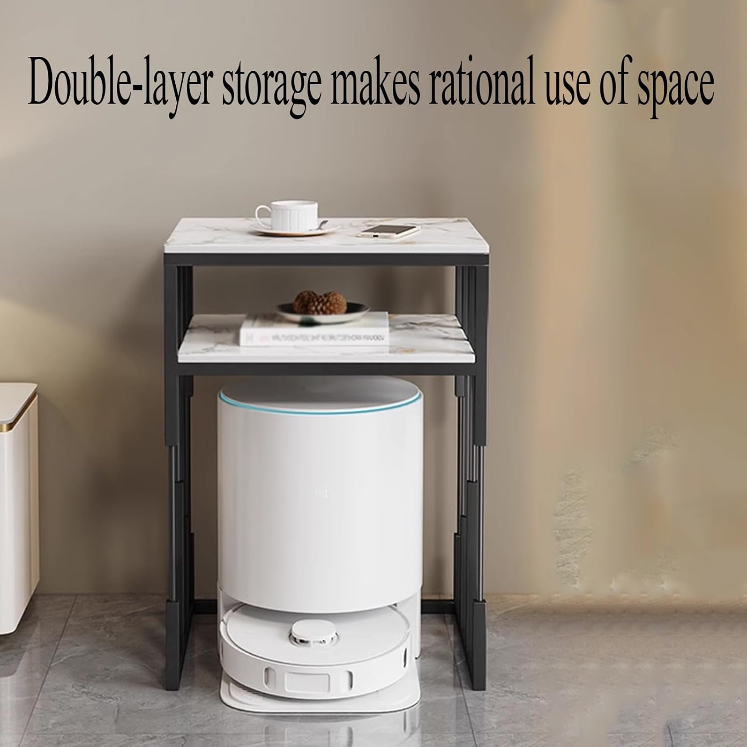 Small Storage Cabinet for Kitchen for Self Emptying Robot Vacuum Cleaner, Small Side Table for Small Spaces Bedroom Multi-Functional Fish Tank Stand White(Yellow,60cm)