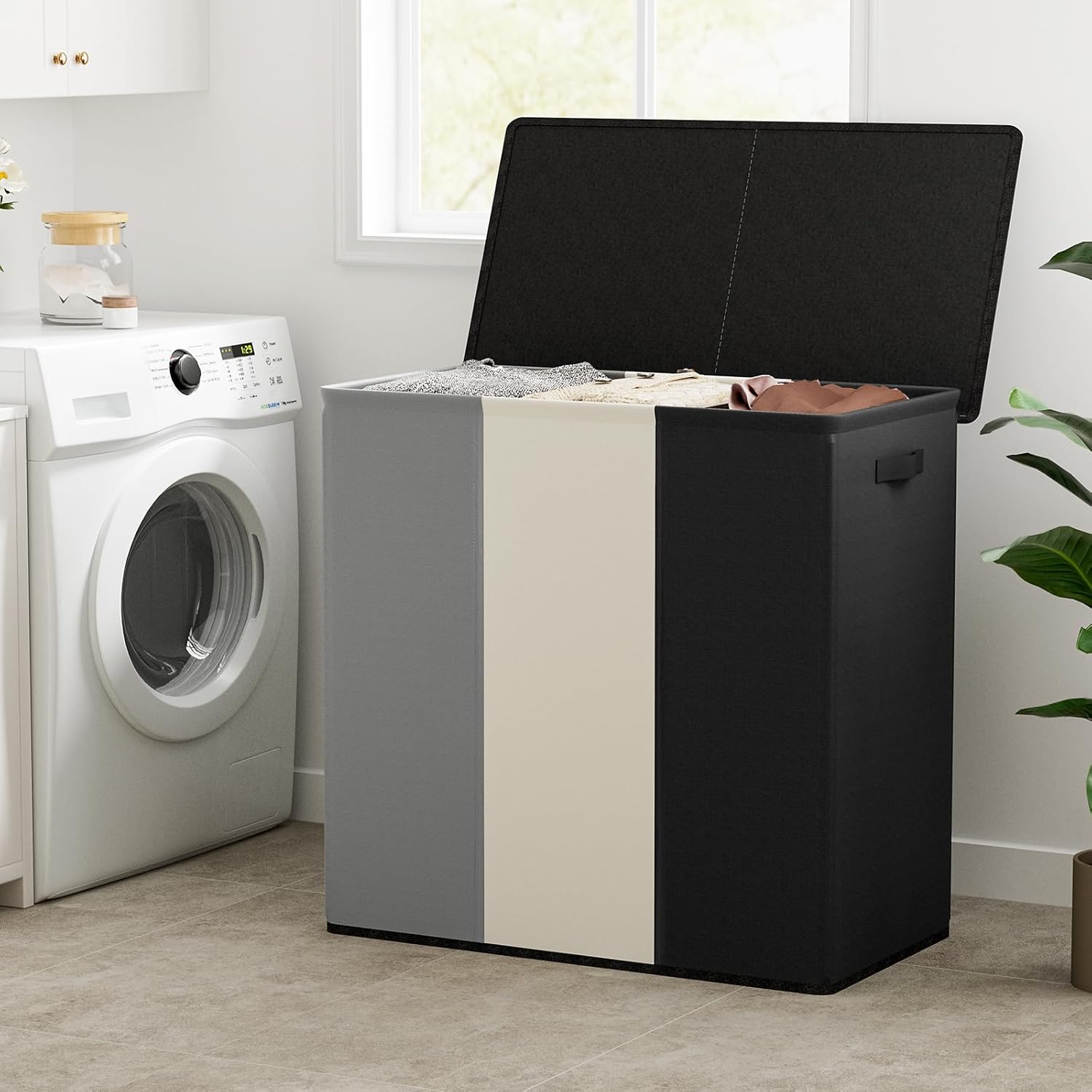 WOWLIVE 180L Laundry Hamper with Lid 3 Section,Large Laundry Basket with Removable Bags and Handles,Collapsible Dirty Clothes Hampers for Laundry,Laundry Basket Organizer for Laundry Room,Dorm