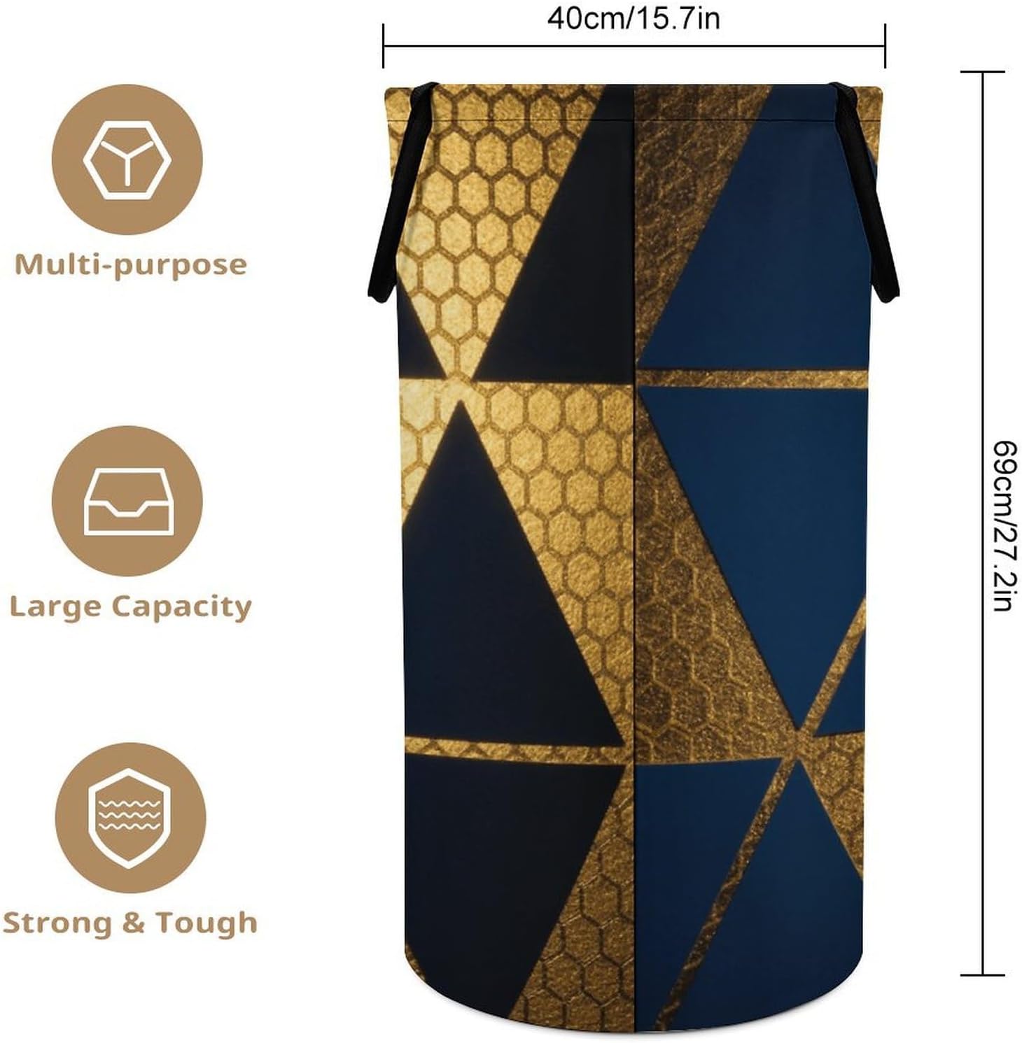 Laundry Hamper High-gloss Triangles Laundry Basket, Dirty Clothes Hamper with Handle Suitable for Bedroom Living Room Bathroom Washing Machine Bohemian Style Room Decoration