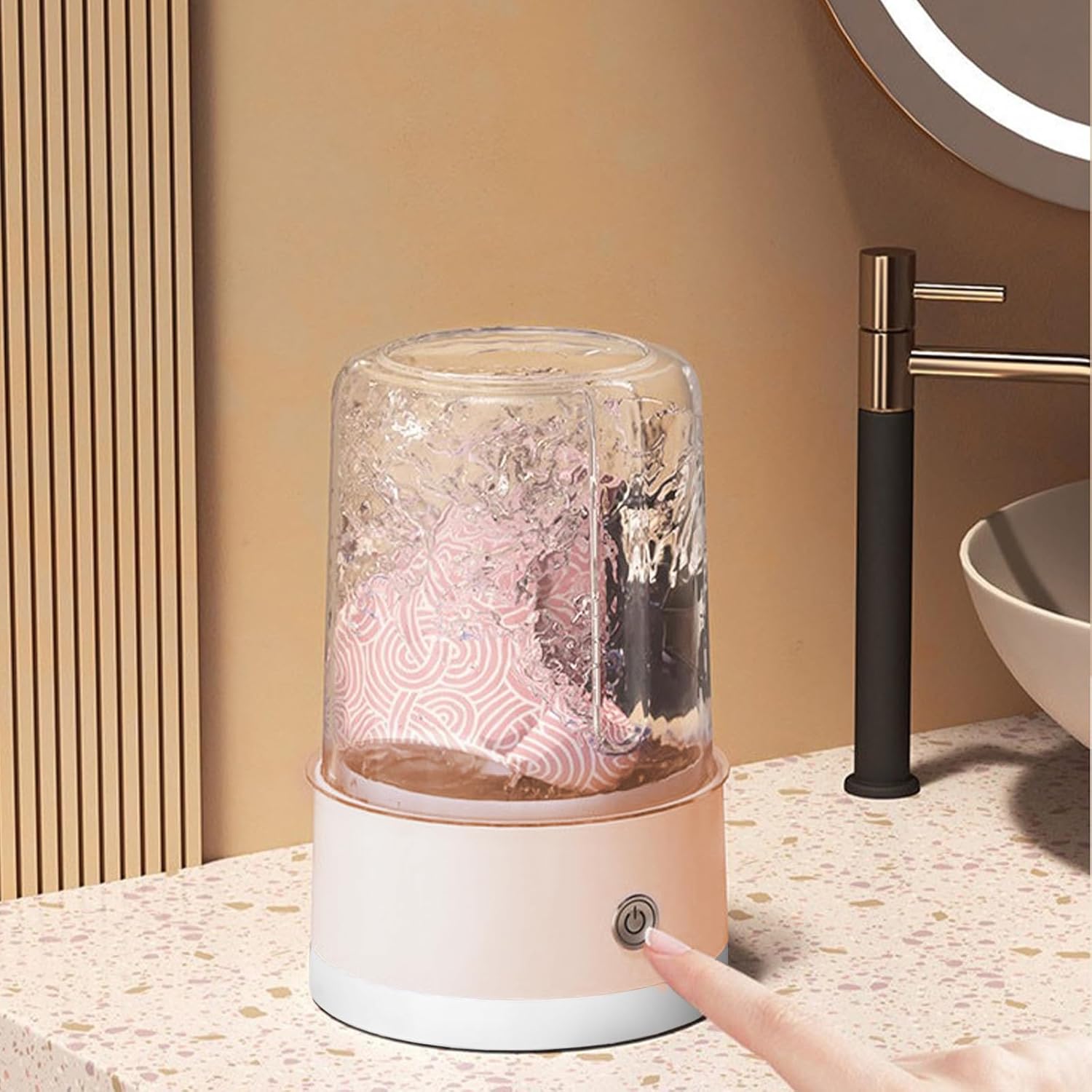 Portable Rechargeable Cordless Mini Washing Machine, Underwear Washing Machine, 4000mAh, 1L Capacity, Compact Quiet Mini Fully Automatic Washing Machine for Bras, Underwear & Socks (Pink)