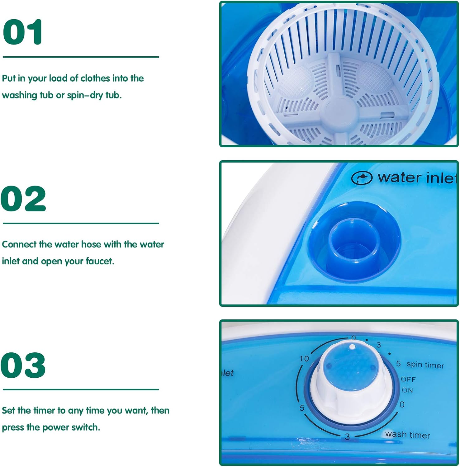 5.5lbs Mini Washing Machine w/Spin Dryer, Portable Clothing Washer Single Tub Washing Machine, Compact Laundry Washer Machine w/Cycle Basket and Drain Hose