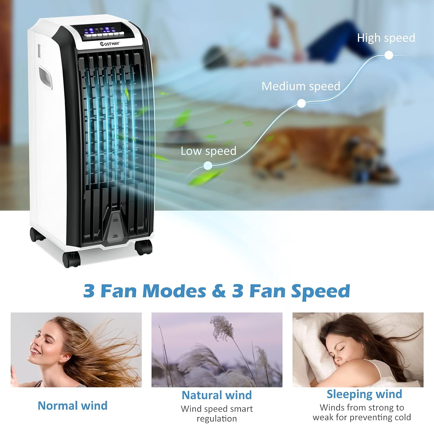Nightcore Air Cooler, Portable Air Cooler with 3 Different Wind Speed, Bladeless Electric Fan, Humidifier with Remote Control, 7.5-Hour Timer, Office, black + white (Air Conditioners)