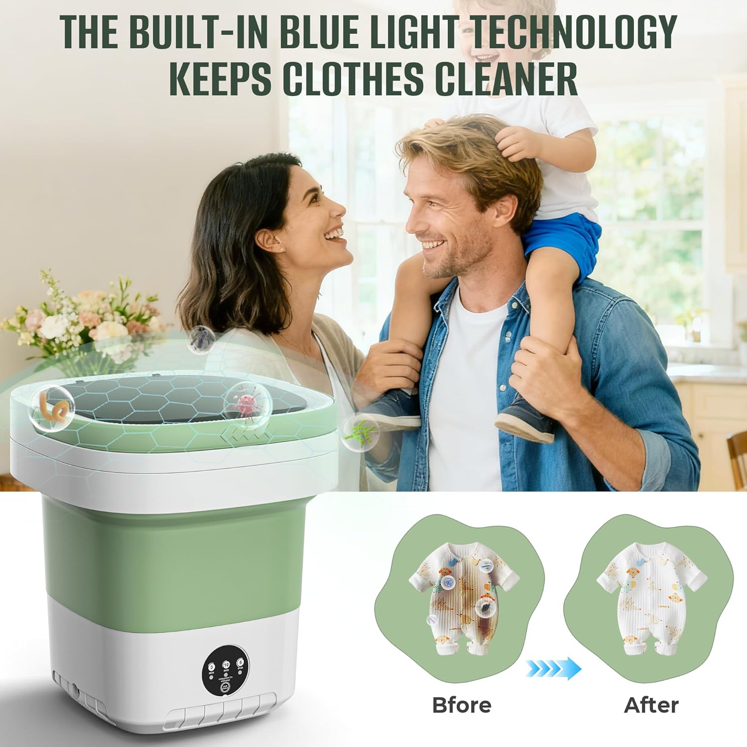 Portable Washing Machine,16L Upgraded Large Capacity Portable Washer With 3 Modes Deep Cleaning.Suitable For Travel, Camping,Apartments, Dormitories, Hotels (Green)