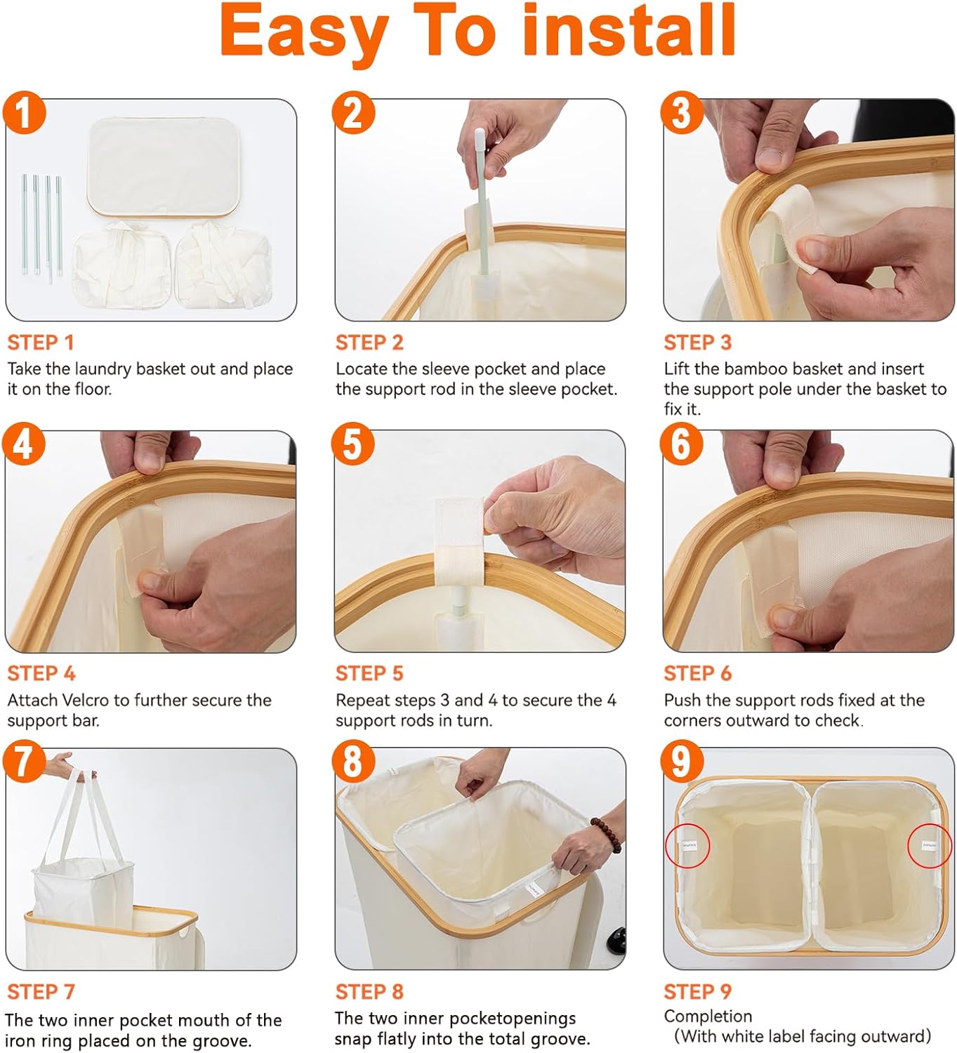 GARPROVM Double Laundry Hamper with Lid 150L Large Laundry Basket with Bamboo Handles Foldable Clothes Hampers with 2 Removable Liner Bags for Laundry for Bedroom Bathroom Dorm Laundry Room (Beige)