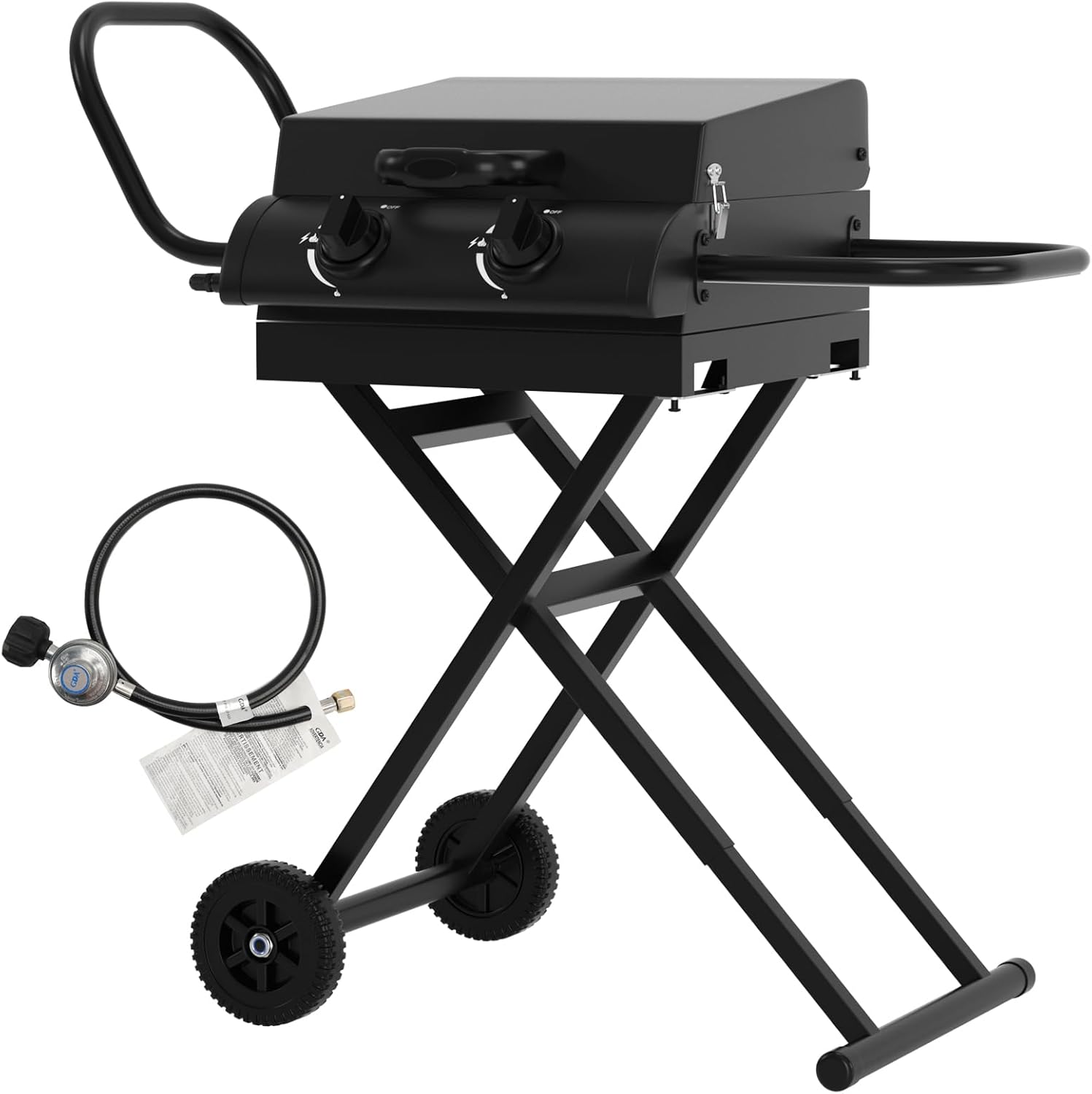Mad Hornets Portable Leg Propane Grill Folding Gas Grill Griddle w/Hood & Side Shelf