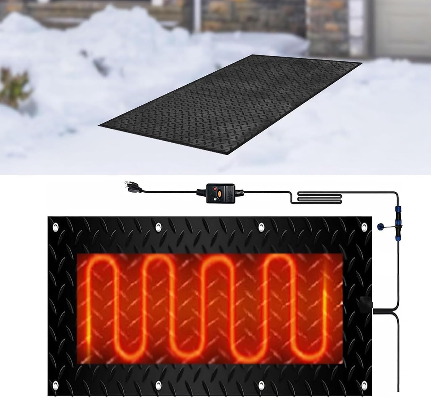 Snow Melting mats Outdoor Driveway, Rubber Heated Snow and Ice Melting Mat, w/Power Cord, Slip-Proof Design for Extra Traction, Winter Outdoor Snow Mat,1 Pcs-40x120cm/15.7x47in