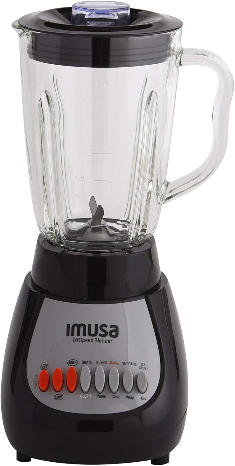 IMUSA USA GAU-80313B Black 10-Speed Blender with Glass Jar 4, 42 oz