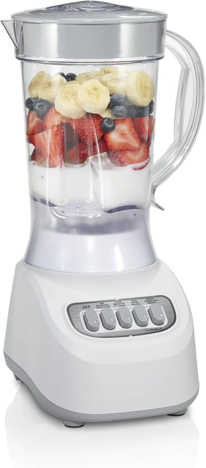 Beach Smoothie Blender with 650W Peak Power, Wave Action System, 12 Functions, 48 oz BPA-Free Jar, and Ice Sabre Blades Black (White)