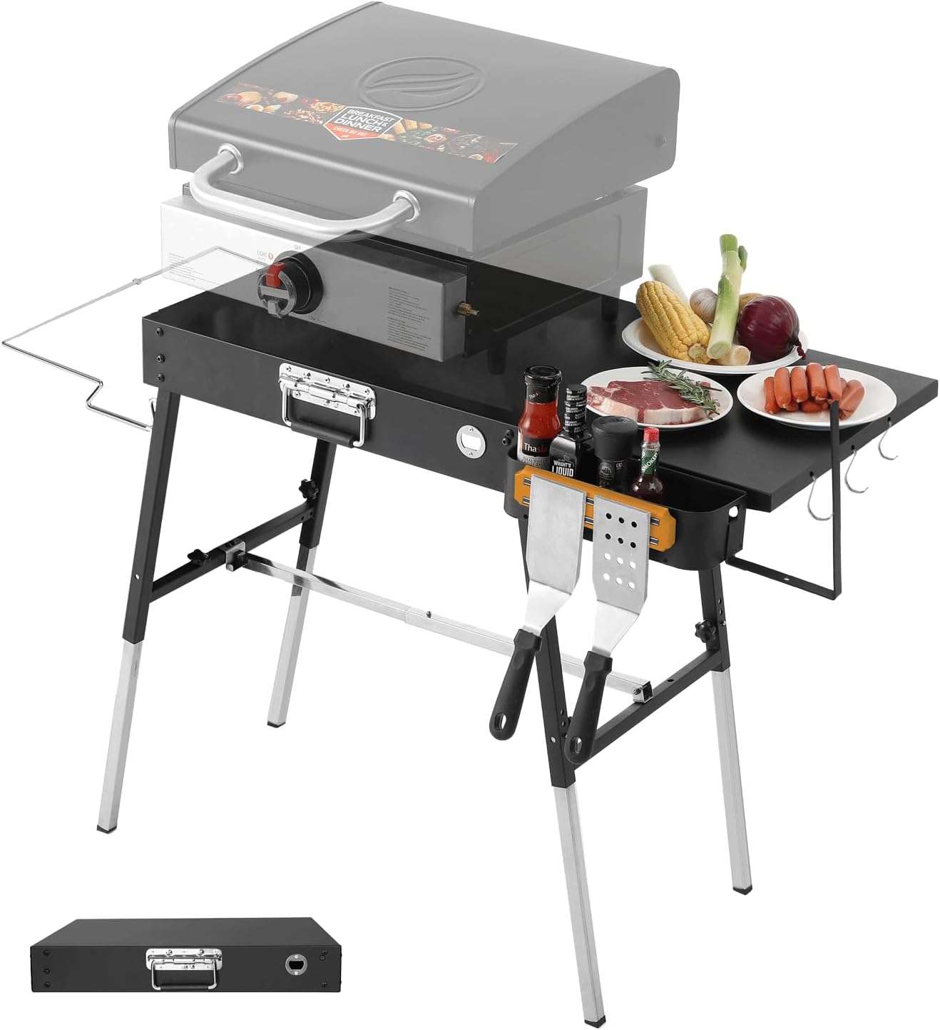 Portable Outdoor Grill Table, Blackstone Griddle Stand, Movable Griddle Stand Fit 17 Inch or 22 Inch, Grill Cart for Blackstone, Ninja Woodfire Grill Stand