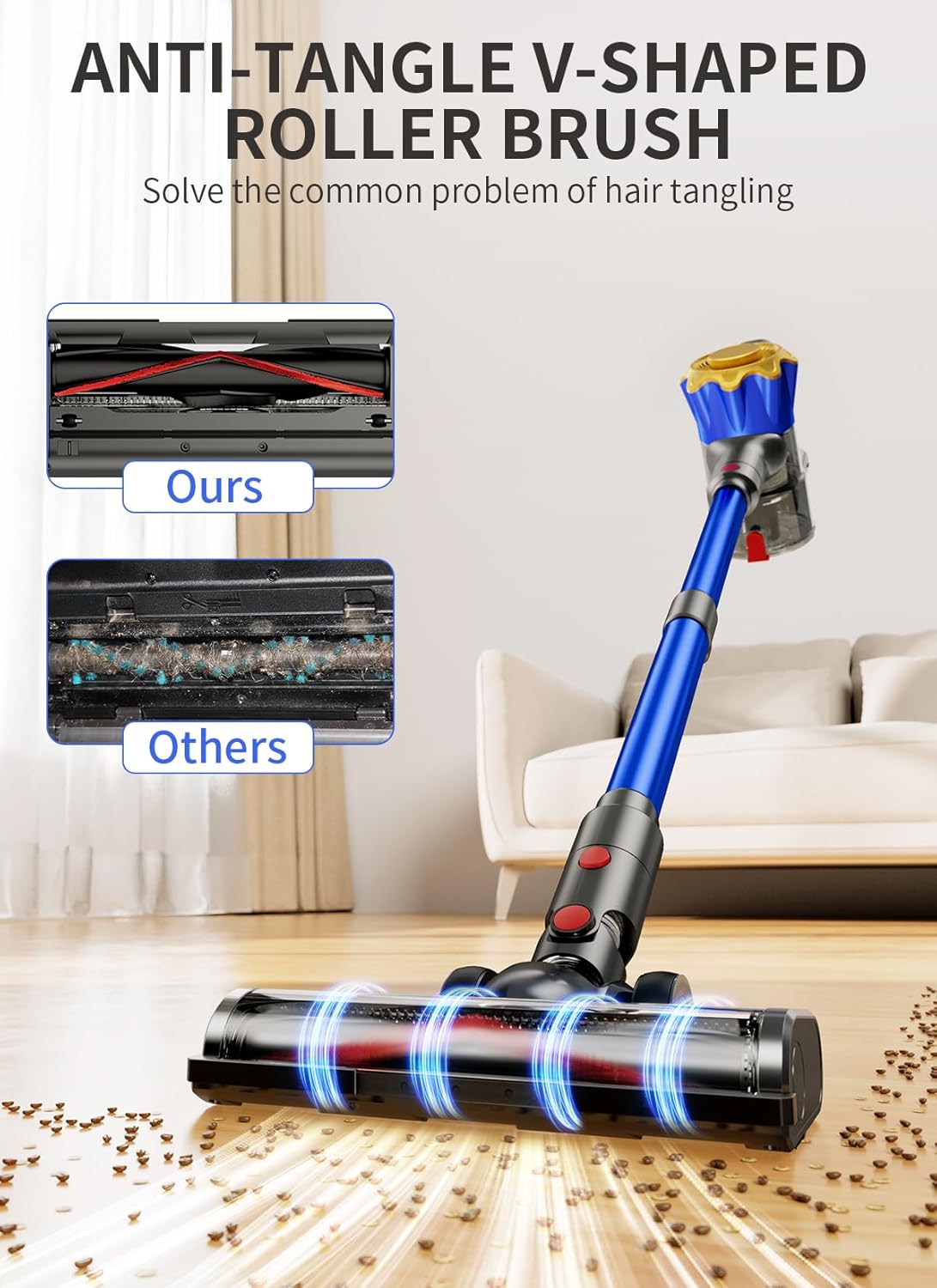 Cordless Vacuum Cleaner, 580W 50Kpa Powerful Stick Vacuum, Up to 70Mins Rechargeable Battery, Vacuum Cleaners for Home Anti-Tangled Lightweight Handheld for Hardwood Floor, Carpets, Pet Hair
