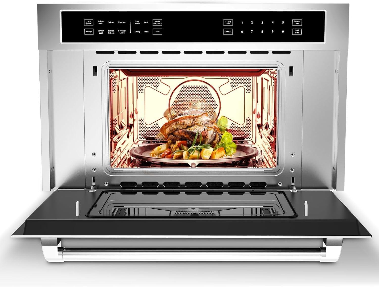 GarveeHome 30 ft Microwave Convection Oven, 1.6 Cu Ft Built In Microwave Oven with Air Fryer-Child Safety Lock-Drop Down Door, 1700W Touch Control-Multiple Cooking Modes, Ideal for Modern Kitchens