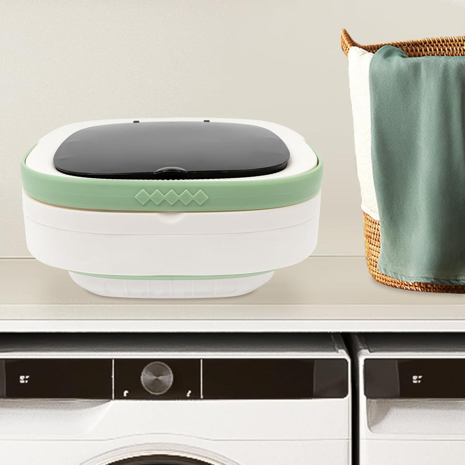 Portable Washing Machine, 12.68qt Mini Portable Washer with 3 Modes Cleaning for Baby Clothes, Sock, Small Delicates, Foldable Small Washing Machine Ideal for Camping, RVs, Apartments, Dorms (Green)