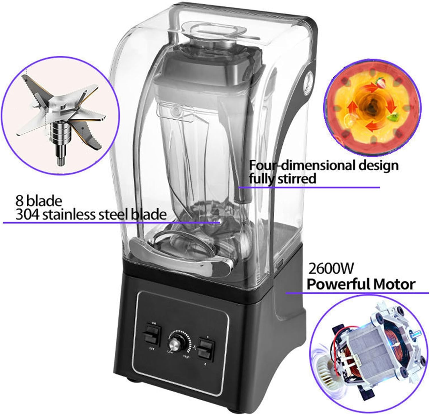 Professional Blender, Commercial Quiet Blender Soundproof Blender 2500ML with Cover for Crushing Ice,Smoothie,Puree,Blender