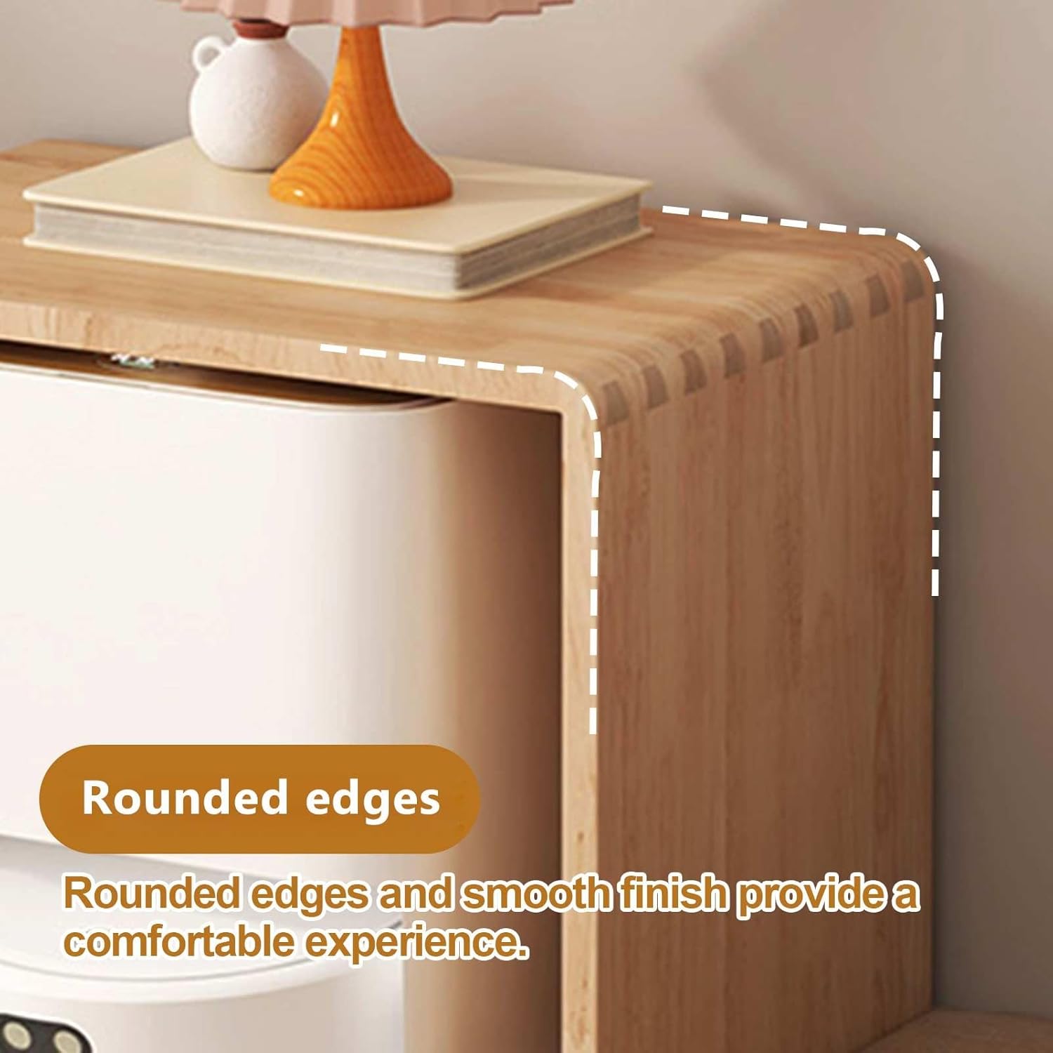 Robot Vacuum Side Table，Solid Wood Frame，Robot Vacuum Hidden Storage Cabinet Side Table，Space Saving ，for Bedroom, Living Room, Dorm Room, Hallway, Entryway，Easy to Clean(Natural)