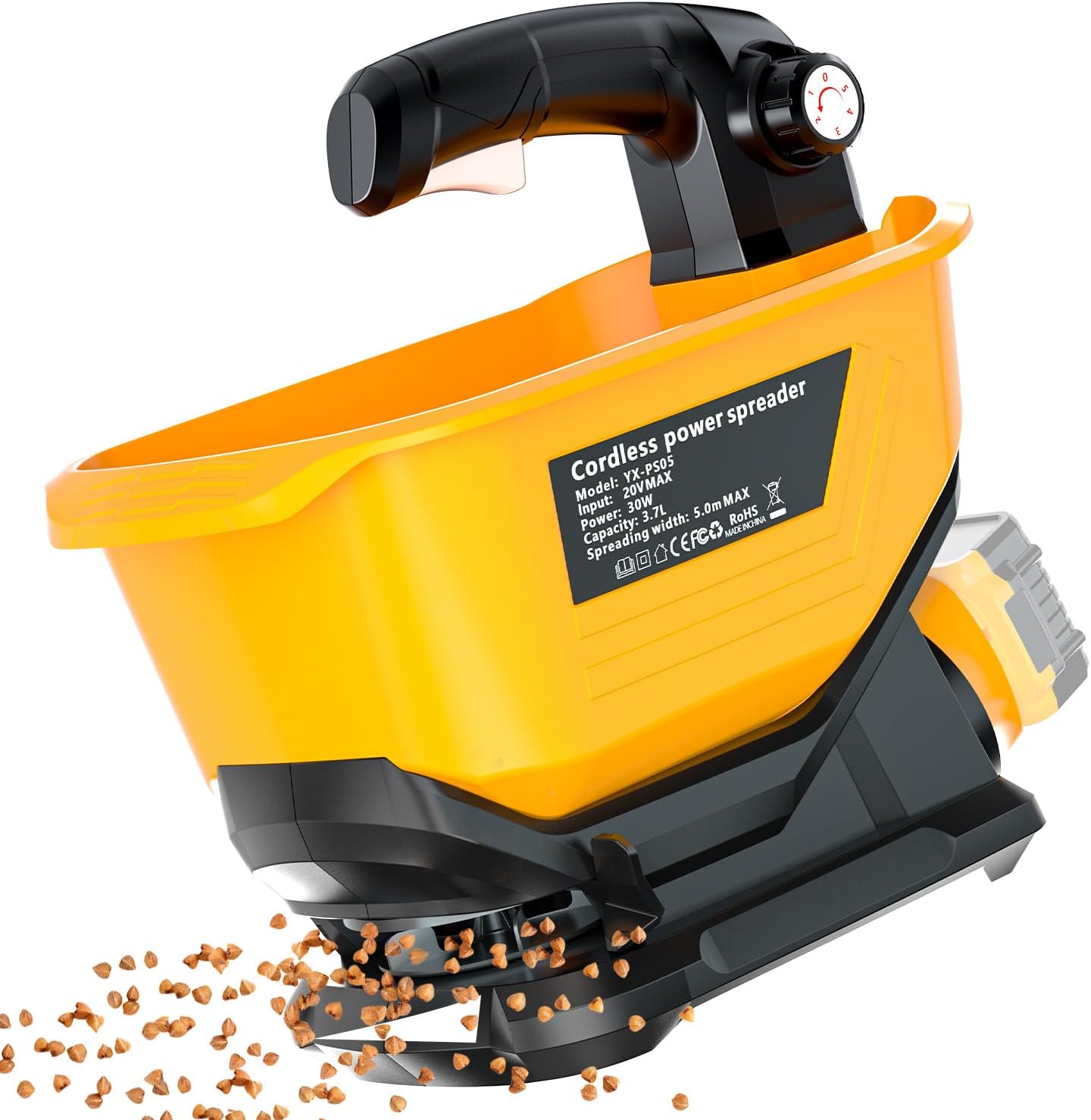 Electric Grass Seed Spreader for Dewalt 20V 60V Battery, Handheld Fertilizer Spreader for Lawn, Portable Granule Spreader for Seed, Feed, Weed, and Salt (Tool Only)