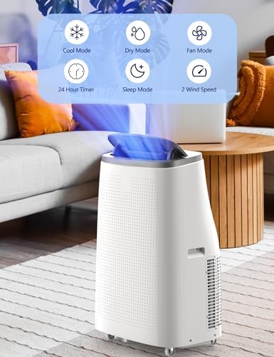 14000 BTU Portable Air Conditioner - 3 in-1 Cooling, Dehumidifier & Fan with Quiet Operation, Sleep Mode, 24H Timer & Energy Savings, for Rooms Up to 700 Sq.Ft, Includes Remote Control, Reusable Filt