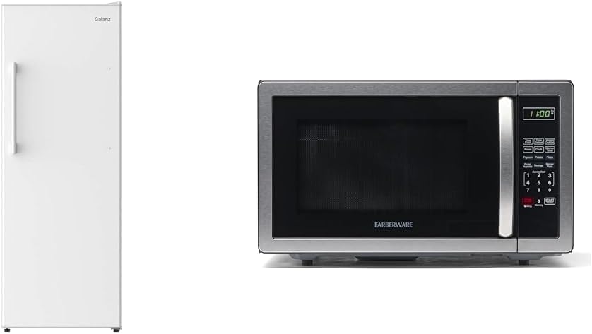 Galanz GLF11UWEA16 Convertible Freezer/Fridge, Electronic Temperature Control, 11 Cu.Ft, White & Farberware Countertop Microwave 1000 Watts, 1.1 cu ft - Microwave Oven