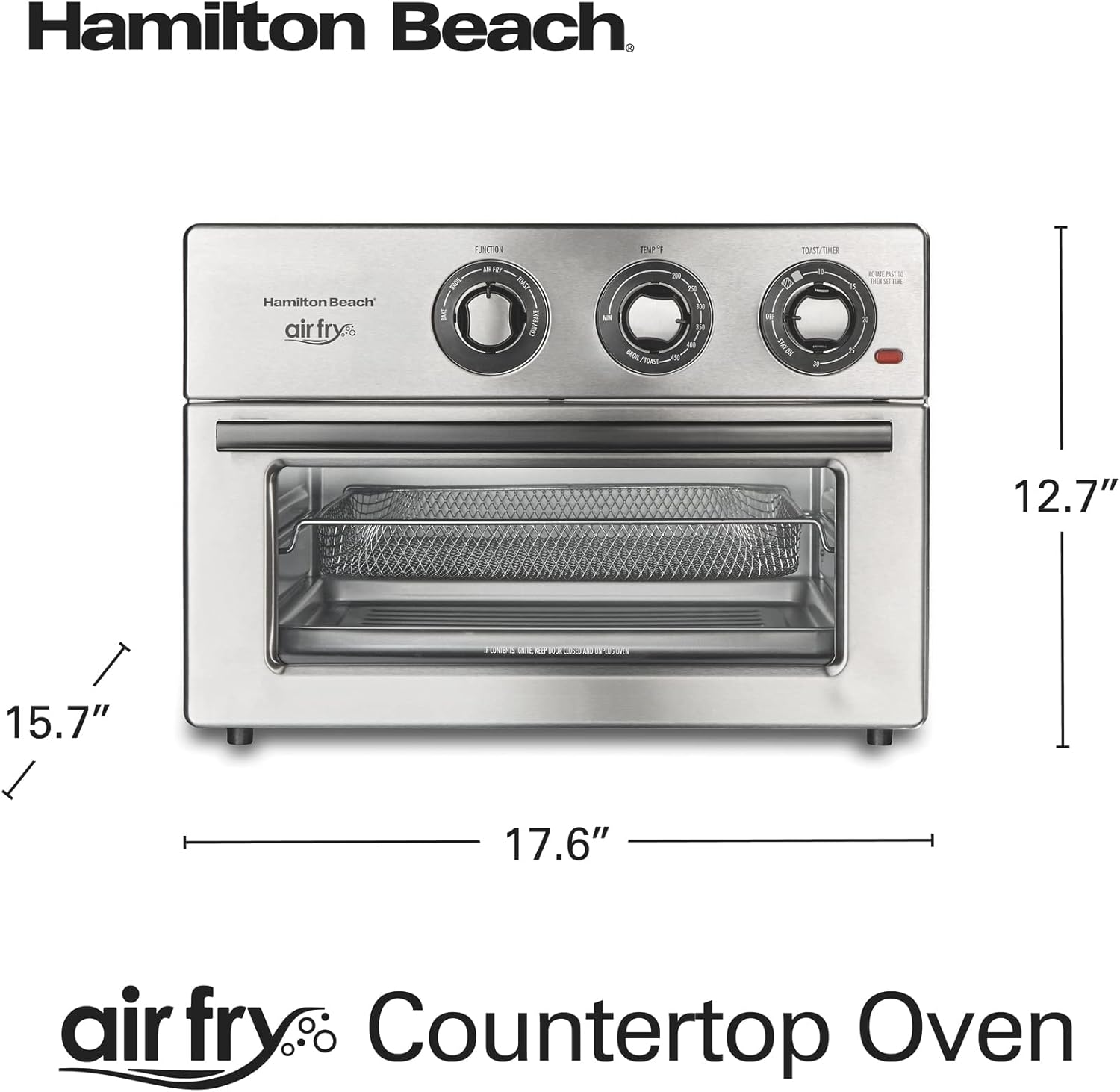 Hamilton Beach Toaster Oven Air Fryer Combo, Includes Bake, Broil, and Toast, Fits 12” Pizza, 1800 Watts, 6 Cooking Modes, Stainless Steel