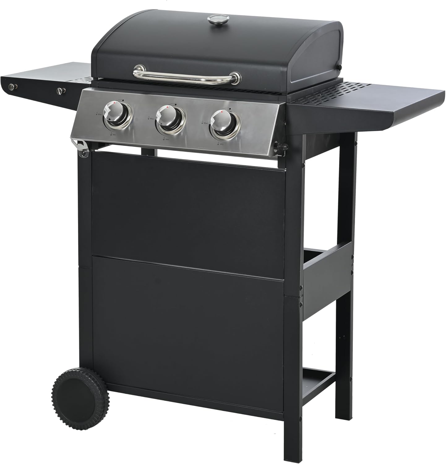 3 Burner Propane Gas BBQ Grill, Outdoor Stainless Steel Grills with Enameled Cast Iron Grids, Cast Iron Rectangular Griddle for Patio Garden Backyard 26000 BTU (Black-3 Burner)