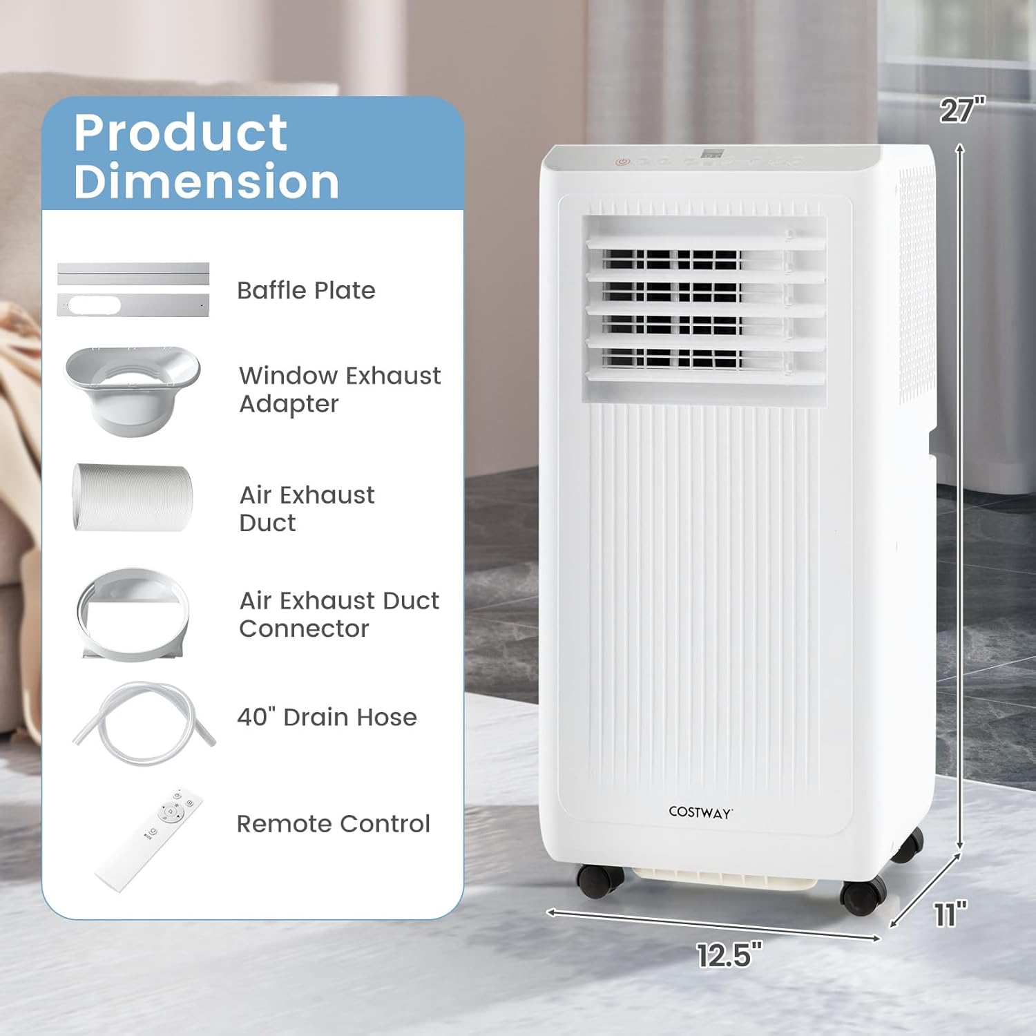 COSTWAY Portable Air Conditioner, 8000 BTU Air Conditioner with Remote Control, Digital Display, Installation Kit, Sleep Mode, 24H Timer, AC Unit for Bedrooms Up to 250 Sq.Ft, White (8000 BTU)