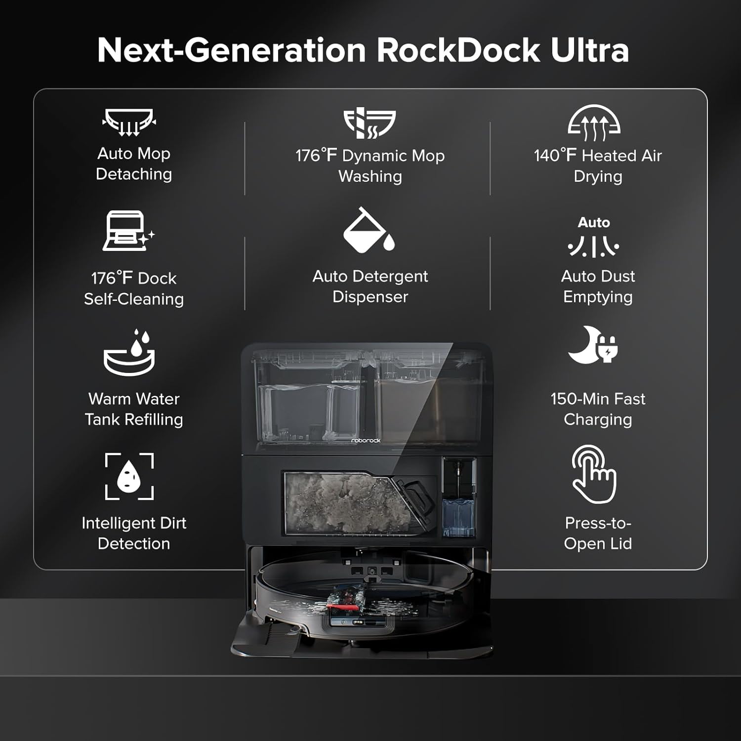 roborock Saros 10 Robot Vacuum and Mop Black with 2 Pack Washable Filters