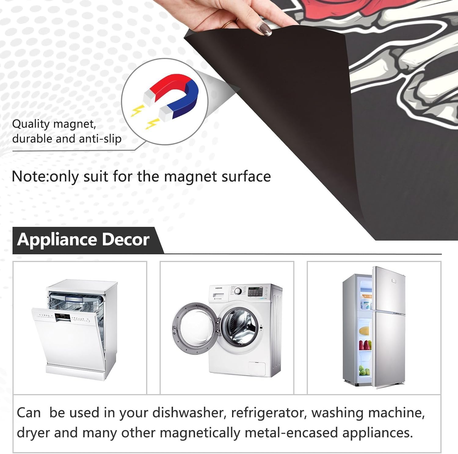 Dishwasher Magnet Cover Large Magnetic Stickers Skull with Rose Front Dishwasher Cover Reusable Decal for Home Kitchen Anti-Scratch Refrigerator Decorative Lid Washing Machine Laundry 23