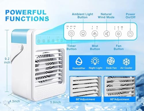 Portable Air Conditioners, Mini Air Conditioner Personal Evaporative Air Cooler with 4 Speeds 7 Colors, 600ML Portable Ac Unit Fan 2 Cool Mist Cooling Fan for Room Office Car