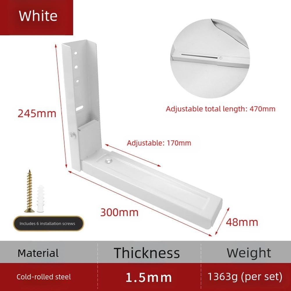 2PCS Wall-Mounted Microwave Brackets Heavy Duty Foldable Adjustable Stainless Steel Space-Saving Kitchen Wall Storage 25kg Load Rustproof Ventilated Oven Mounting Hardware(white)