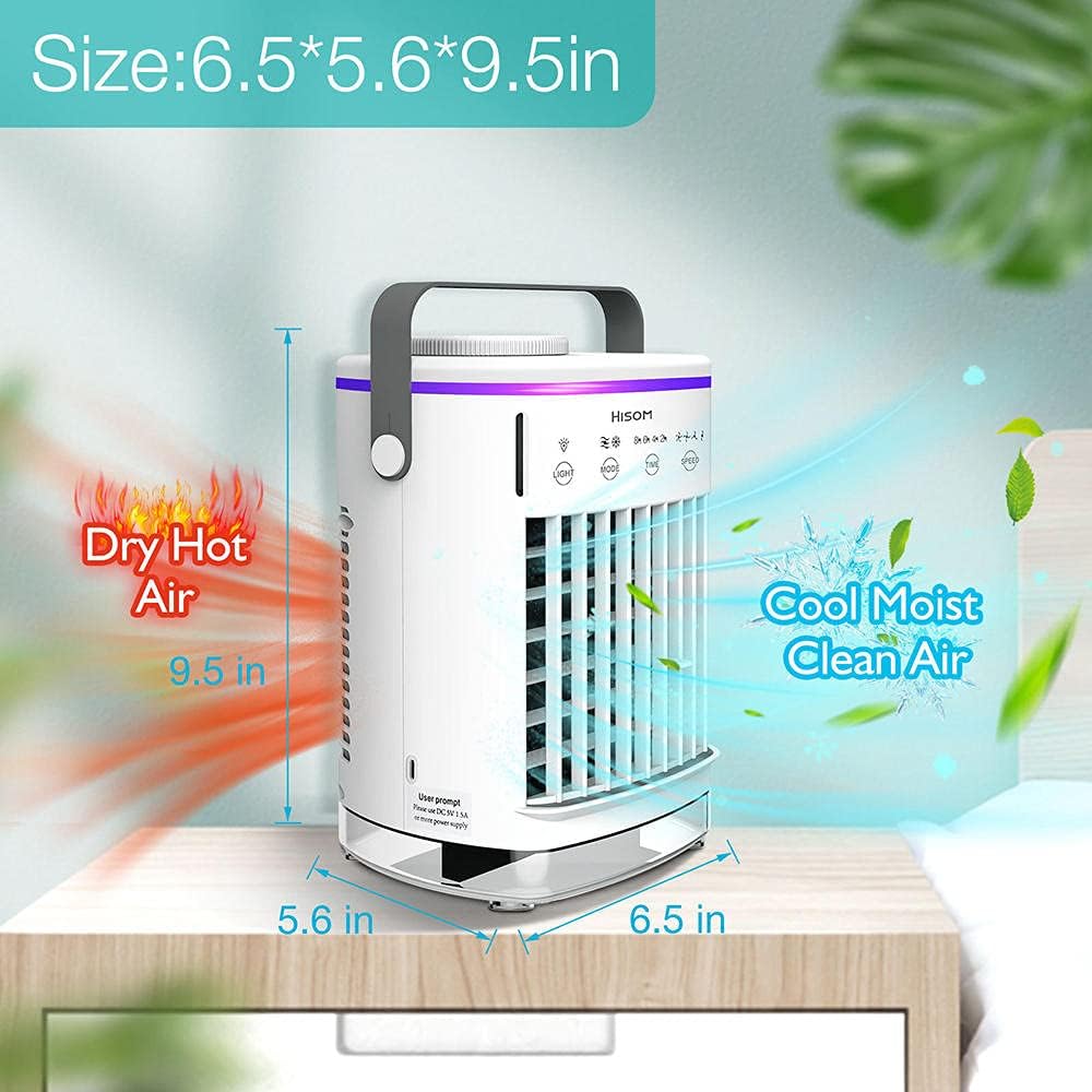 Portable Air Conditioner,Evaporative Air Conditioner Fan with Water Tank Camping AC Unit,Personal Air Cooler Desktop 4 Speeds 8H Timer 7 Colors-White